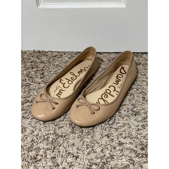 Sam Edelman Shoes - Sam Edelman Carrie Beige Leather Ballet Flats Bow Round Toe Womens 9.5M